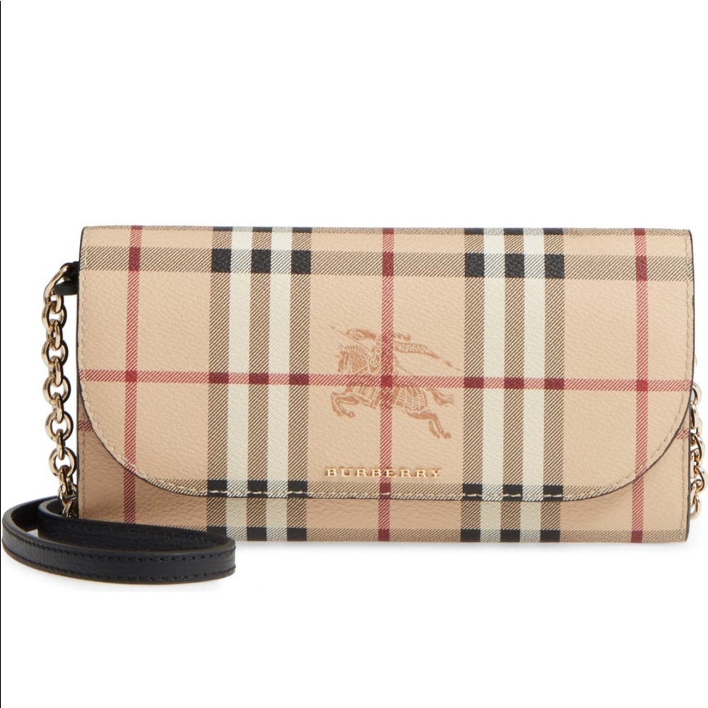 Burberry Haymarket wallet on chain/crossbody
